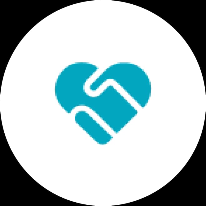 A handshake and heart icon representing NowPatient's Canadian Online Pharmacy Rx savings partnership with Prescription Help.