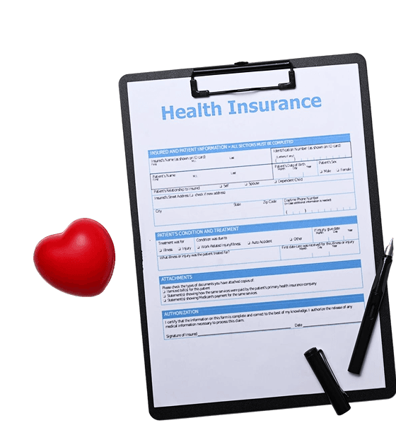 An illustrated insurance document with a heart icon on a purple background, representing private health insurance support services