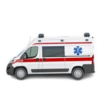 An illustrated emergency services ambulance on a yellow background, representing the hospital admission reporting feature