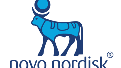 Novo Nordisk logo on a black background showcasing prescription drug savings.