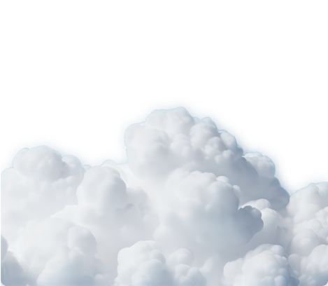 Fluffy white clouds against a transparent sky background.