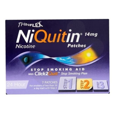NiQuitin 14mg patches packaging which is available to order online from NowPatient with free next day delivery