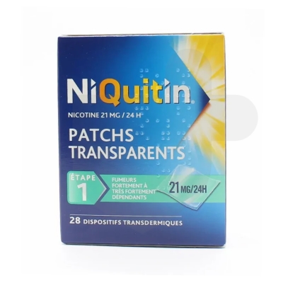 NiQuitin 21mg patches packaging which is available to order online from NowPatient with free next day delivery