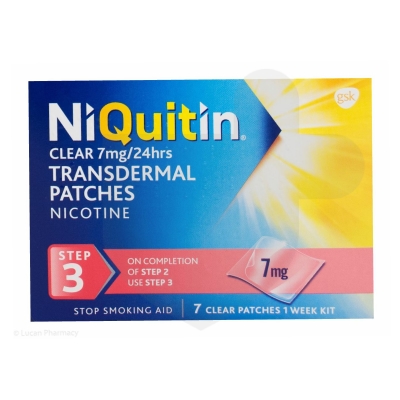 NiQuitin 7mg patches packaging which is available to order online from NowPatient with free next day delivery