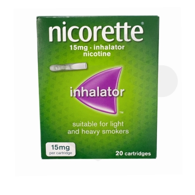 Nicorette 15mg Inhalator packaging which is available to order online from NowPatient with free next day delivery