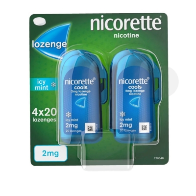 Nicorette Cools 2mg lozenges packaging which is available to order online from NowPatient with free next day delivery