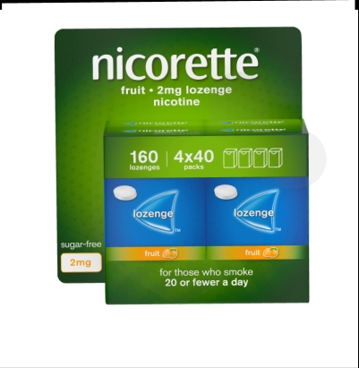 Nicorette Fruit 2mg lozenges packaging which is available to order online from NowPatient with free next day delivery