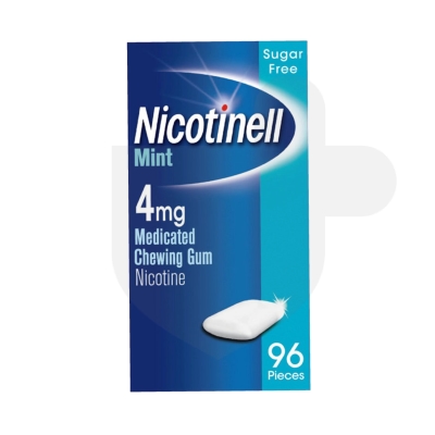 Nicotinell Mint 4mg medicated chewing gum packaging which is available to order online from NowPatient with free next day delivery