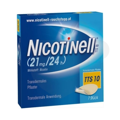 Nicotinell TTS 10 patches packaging which is available to order online from NowPatient with free next day delivery