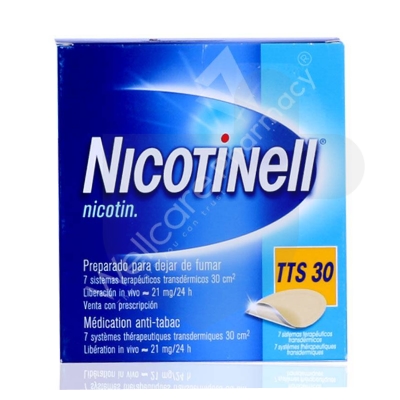 Nicotinell TTS 30 patches packaging which is available to order online from NowPatient with free next day delivery