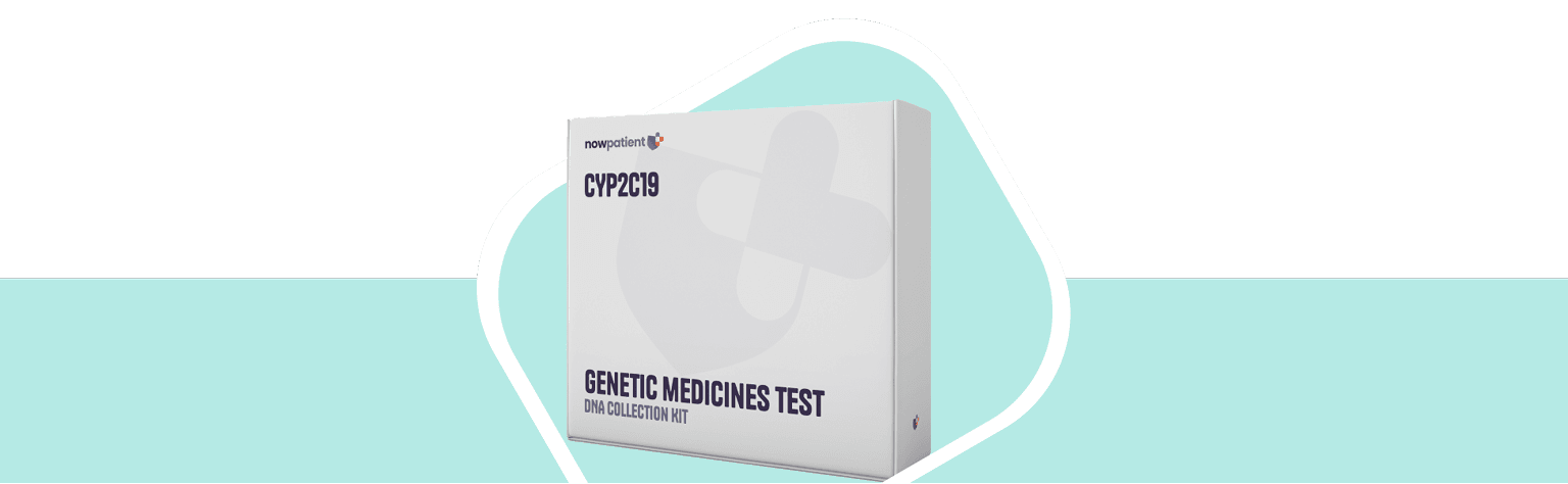 NowPatient CYP2C19 Genetic Medicines Test DNA collection kit box, used to check how your DNA affects your medication.